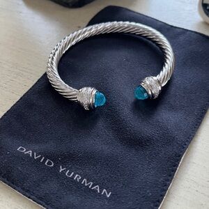 David Yurman Cable Cuff Bracelet with Blue Gemstone Terminals 7mm